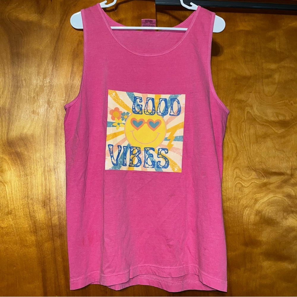 Pink Comfort Colors 'Good Vibes' Tank Top